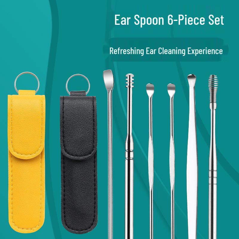 6-Piece Spiral Earwax Cleaner Set with Leather Case
