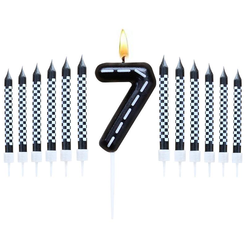 6Pcs 1 To 9 Number Candle For Racers Black and White Checkered Candle Anniversary Truck Candle Cake Topper Festival Candles Cake