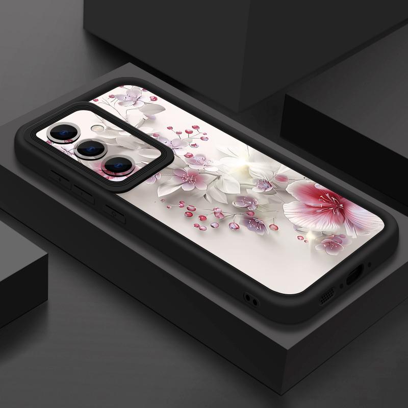 Pink White Flower Pattern Case For Samsung Galaxy A57 A37 A17 A56 A36 A26 A16 5G A55 A35 A15 A54 S21 FE S22 S23 S24 Plus S25 Edge S26 Ultra Cover
