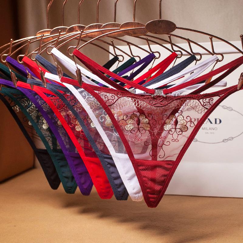 Dame Tanga i Mesh med Broderi - Sexy, Pustende, Hul Design