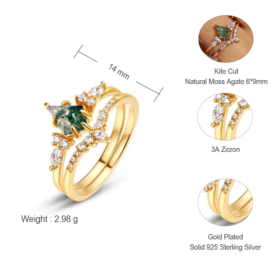 WES   CopperKite Cut Natural Moss Agate Gold Ring Sets For Woman Wedding Bridal Set Valentine Gift Jewelry