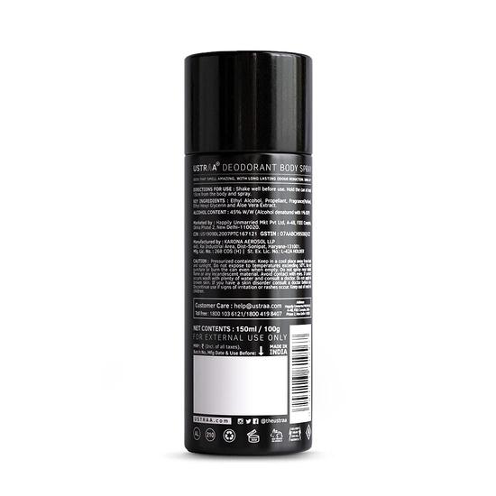 Ustraa Black Deodorant Spray For Men, 150Ml Strong & Intense Fragrance, Boosts Freshness, Fights Bad Odour