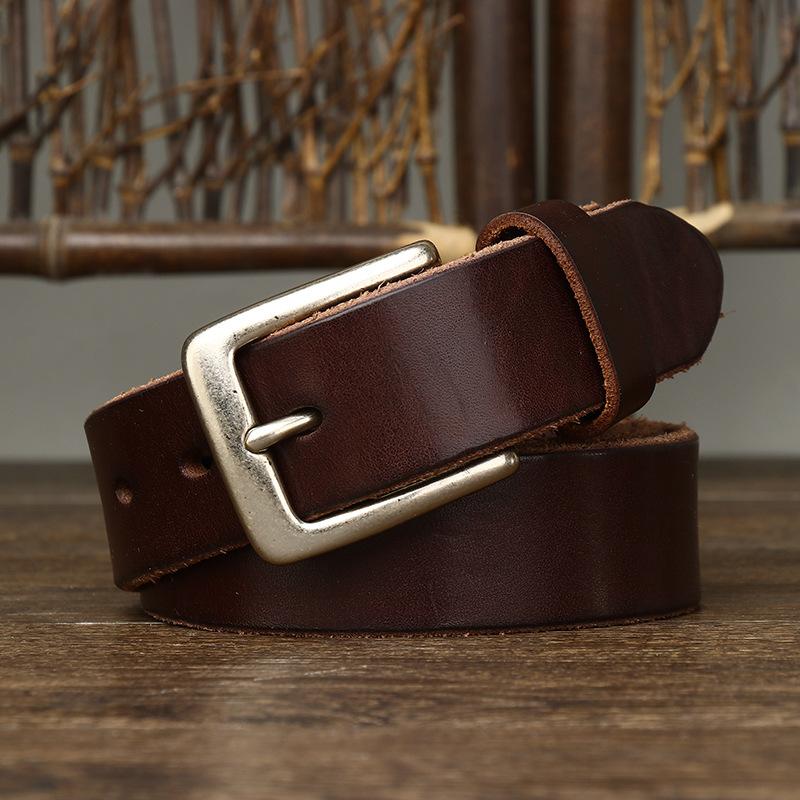 Men's Pin Buckle Belt Men's Leather First Layer Pure Cattlehide Simple All-Match Casual Jeans Belt