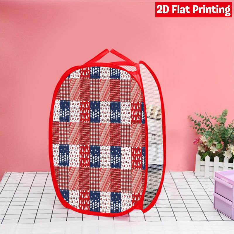 1Pcs Christmas Red Black Plaid Snowman Pop-Up Laundry Hamper Expandable Mesh Hamper Basket for Room Bedroom Bathroom Organization Contemporary Storage