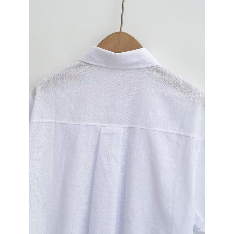 Kaslead New Arrival Women's Clothing Fashion Style Fashion All-Match Casual Linen Belt Two-Color Short Sleeve Shirt