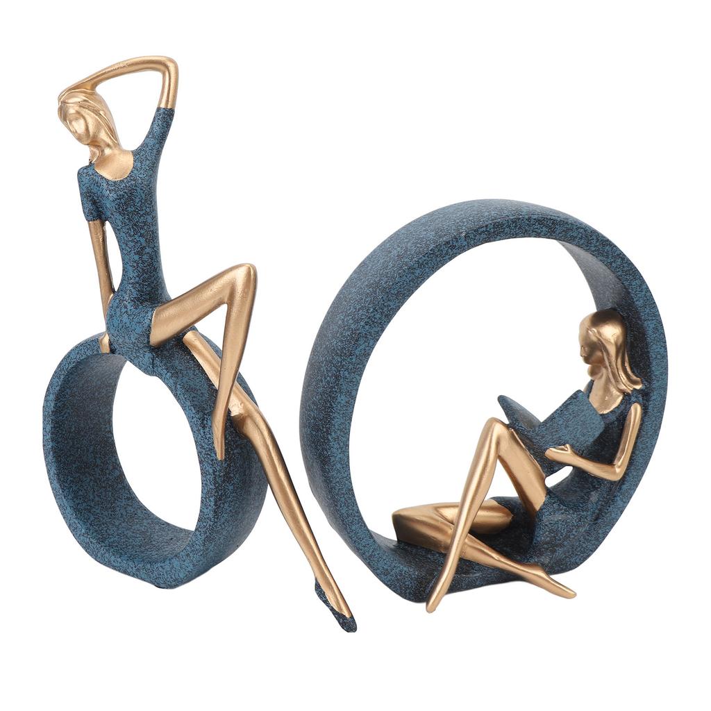 2PCS Resin Figurines Reading A Book Yoga Girl Modern Aesthetic Art Sculptures Bookshelf Bookcase Sta