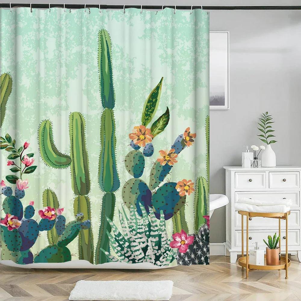 Cactus Shower Curtains Waterproof Polyester Fabric Shower Curtains Tropical Plants Bathroom Screen Curtain Home Decor 180X180cm
