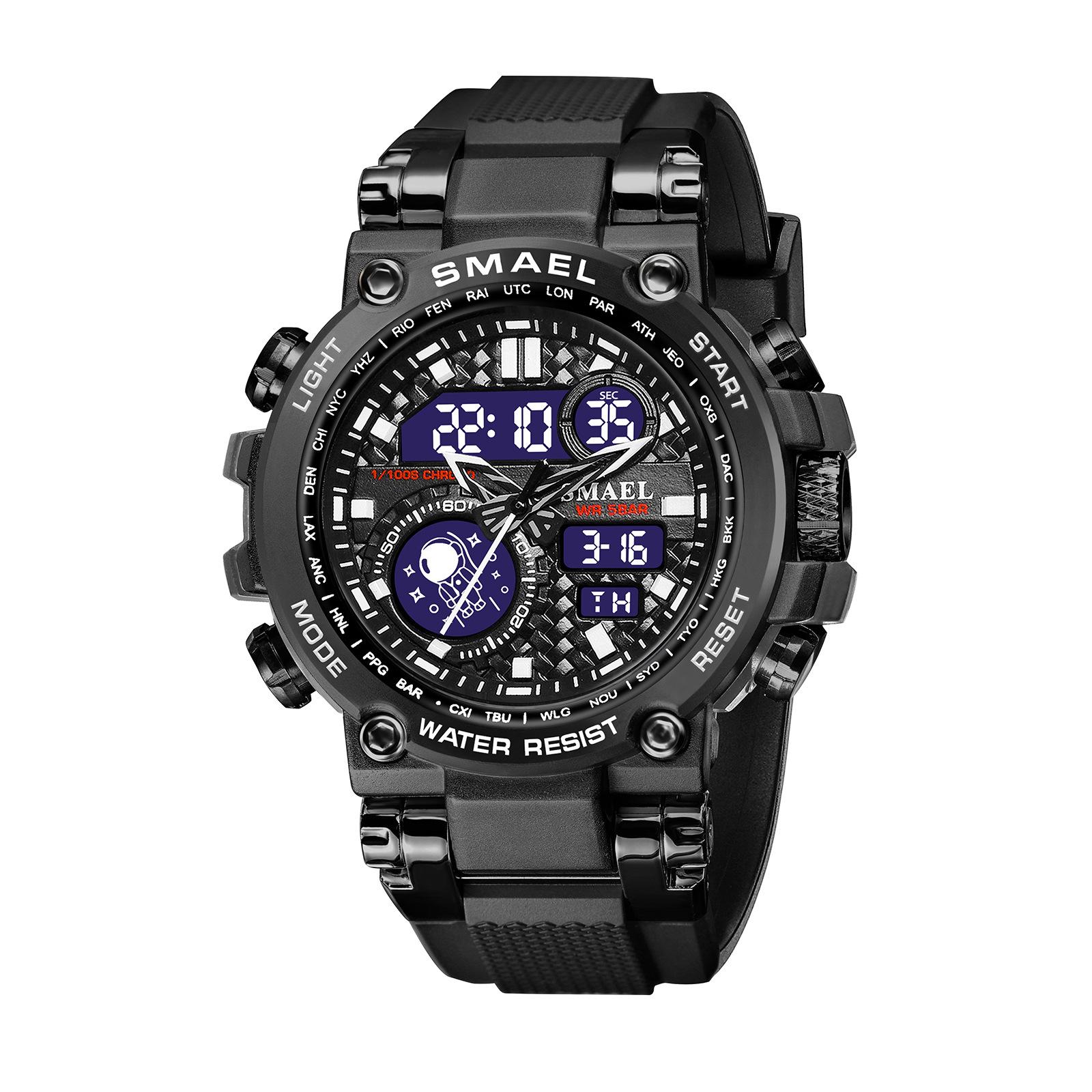 SMAEL Тактические цифровые многофункциональные часы из сплава с большим циферблатом и двойным дисплеем, водонепроницаемые спортивные электронные часы