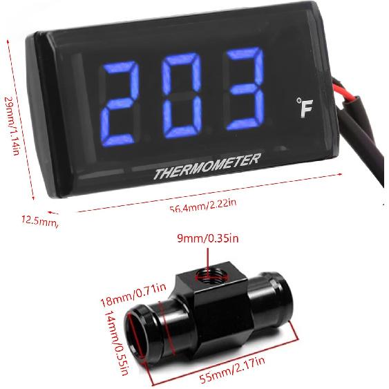 Motorbike Water Temperature Gauge Motorcycle Digital LCD Gauge Ultra Thin DC 12V 18mm Sensor Adapter Universal Fit for Most Motorbikes (Blue)