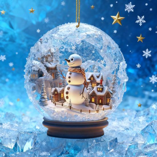 Christmas Snowman Hanging Decoration 2D Flat Snow Scene Sphere Ornament Festive Snowman Decoration for Christmas Tree Mantel Party Decor