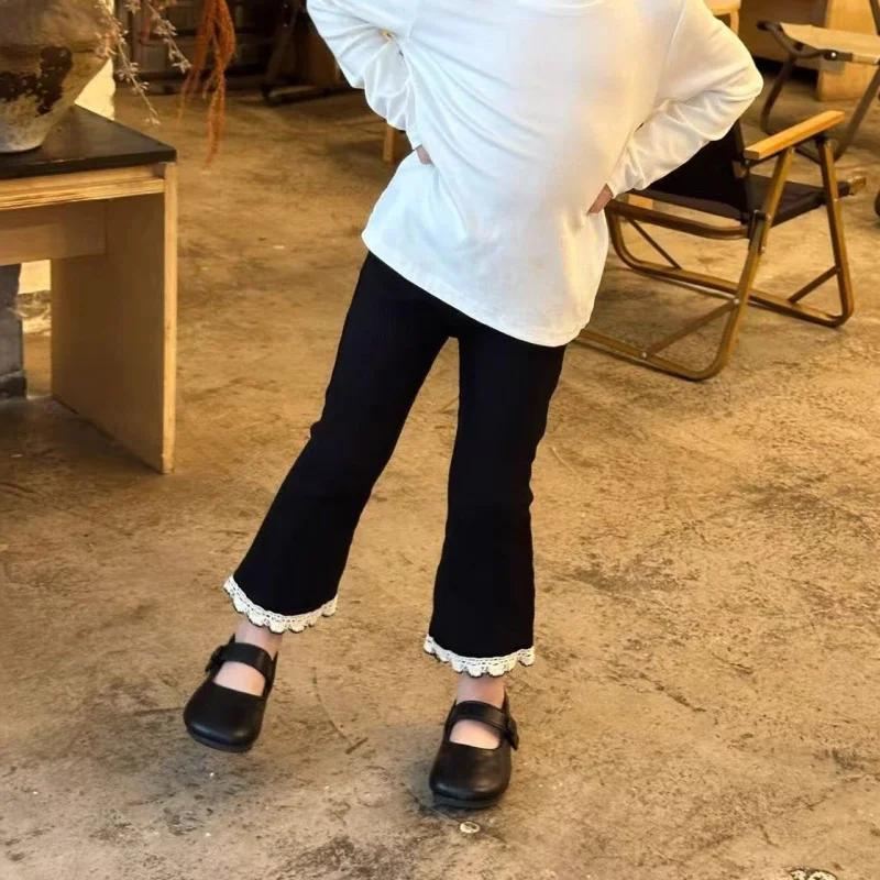 Children Casual Simple Pants Autumn and Winter New Korean Style Girls Leggings Cotton Solid Color Stretch Bell Bottoms Amagi
