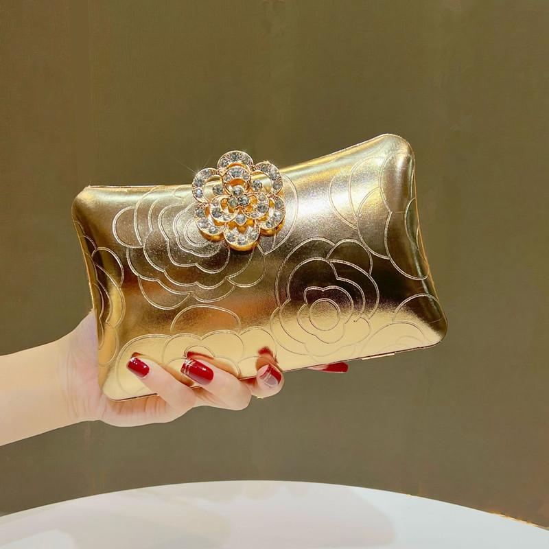 

Luxury High-end 3D Embossing Women s Evening Bag Brand Design Diamond Flower Dinner Handbags Fashion Wedding Dress Crossbody Bag золотой