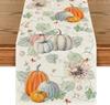 Autumn Thanksgiving Table Runner Linen Buffalo Plaid Pumpkins Mushrooms Dining Table Decoration Indoor Outdoor Tablecloth