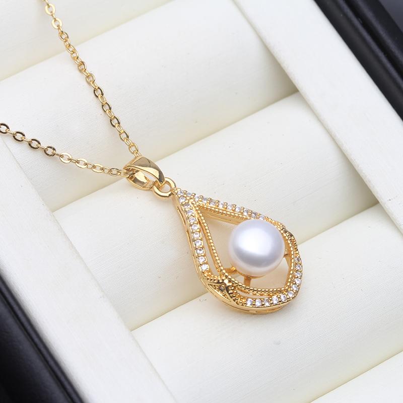 Real Original Freshwater Pearl Necklaces For Woman,Vintage Gold Plated Pearl Pendant Wife Mother Daughter Birthday Gift White