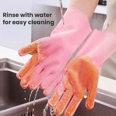 1 Pair Dishwashing Gloves Reusable Anti-slip Pattern Comfortable Cleaning Protective Gloves Household