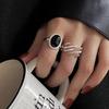 Distinctive Black Agate Adjustable Ring For Women Featuring Trendy Geometric Elements And Fashionable Style