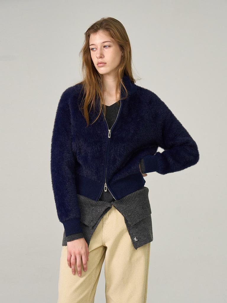HUNCH Soft Hairy Knit Zip-Up (2Colors)