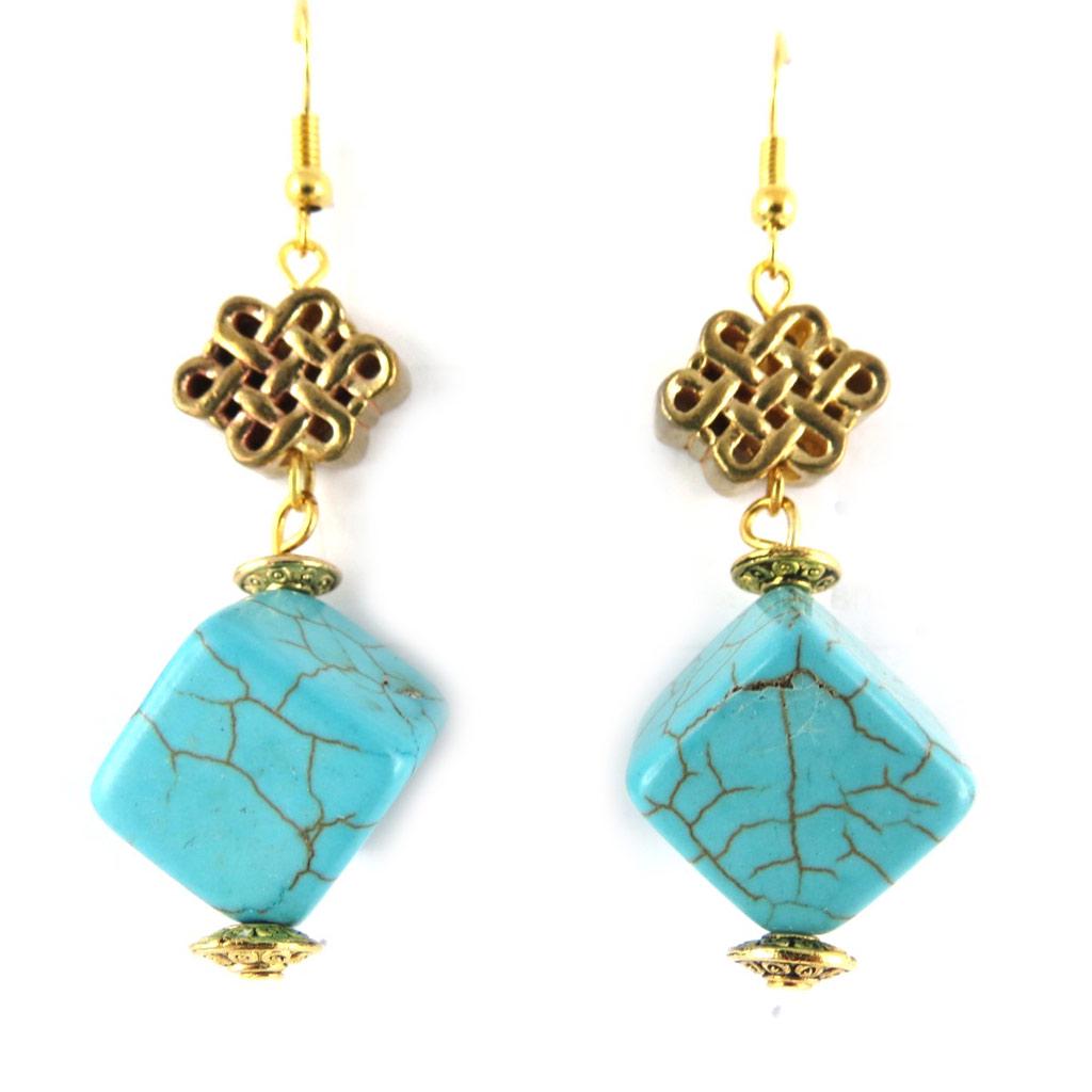 Les Trésors De Lily [K7303] - Designer Earrings 'Mineralia' Turquoise - 5x2 Cm