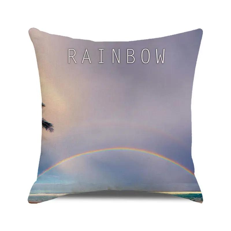 Blue Ocean Style Square Cushion Cover 45x45 cm Beach Coconut Grove Sunset Scenery Print Pillowcase Home Decor Linen Pillow Cover