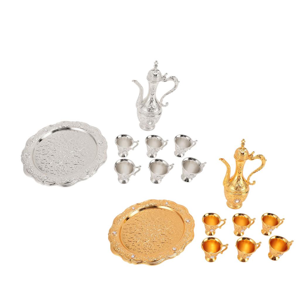 Legerings Vinglass Kanne Sett Rustfritt Utsøkt Dekorativt Vintage Kaffekanne Sett for Te Hjemmefest Vi