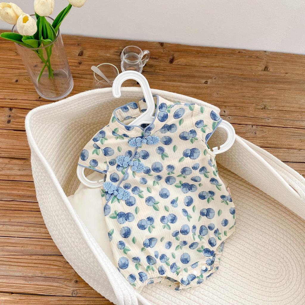 Sommer Mädchen Schwesternoutfits: Baby Strampler & Fruchtsalat Cheongsam Set