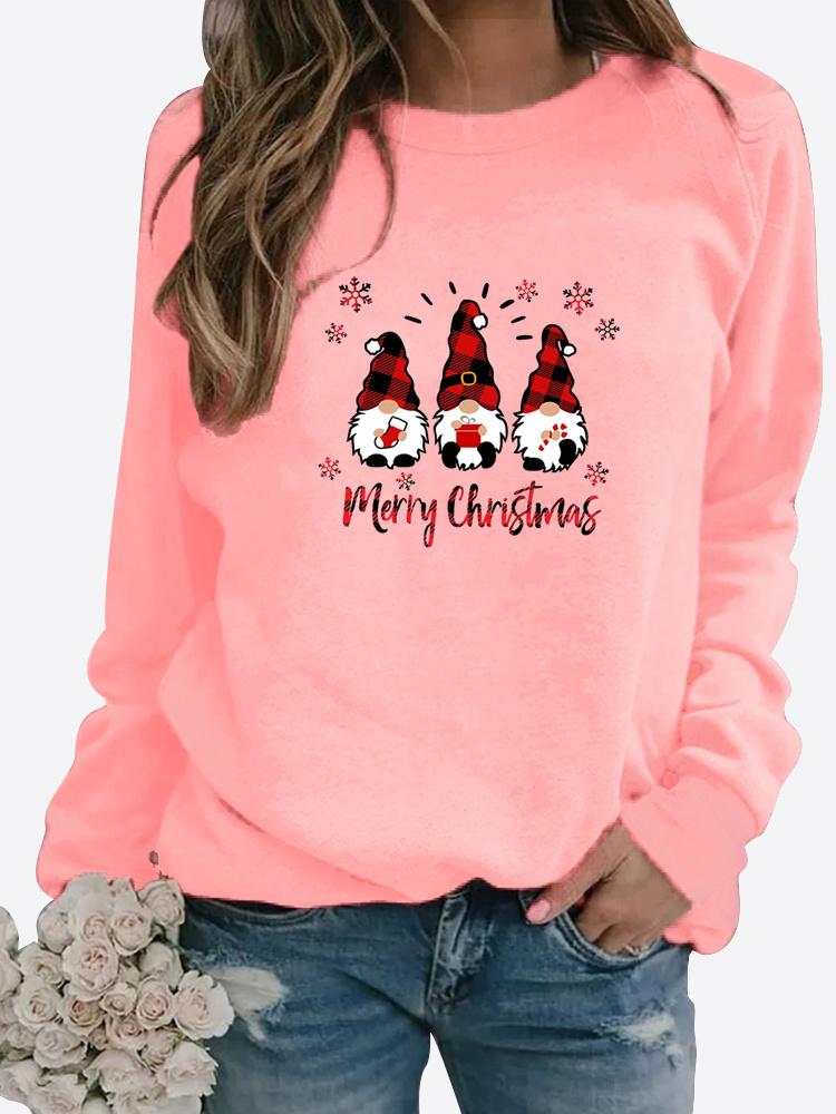 Women Winter Clothing Christmas Printed Casual Sweatshirt Long Sleeve Tops T-shirt Ladies Round Neck Pullover Sweater