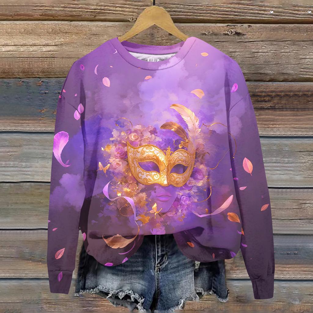 Damenmode Bedrucktes Langarm Locker Rundhals Sweatshirt Top