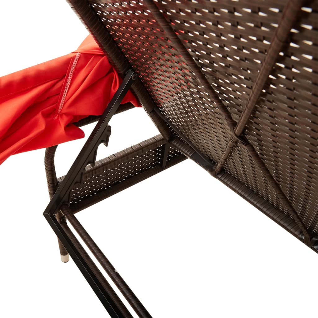 Brown Sun Lounger with Sun Canopy Poly Rattan