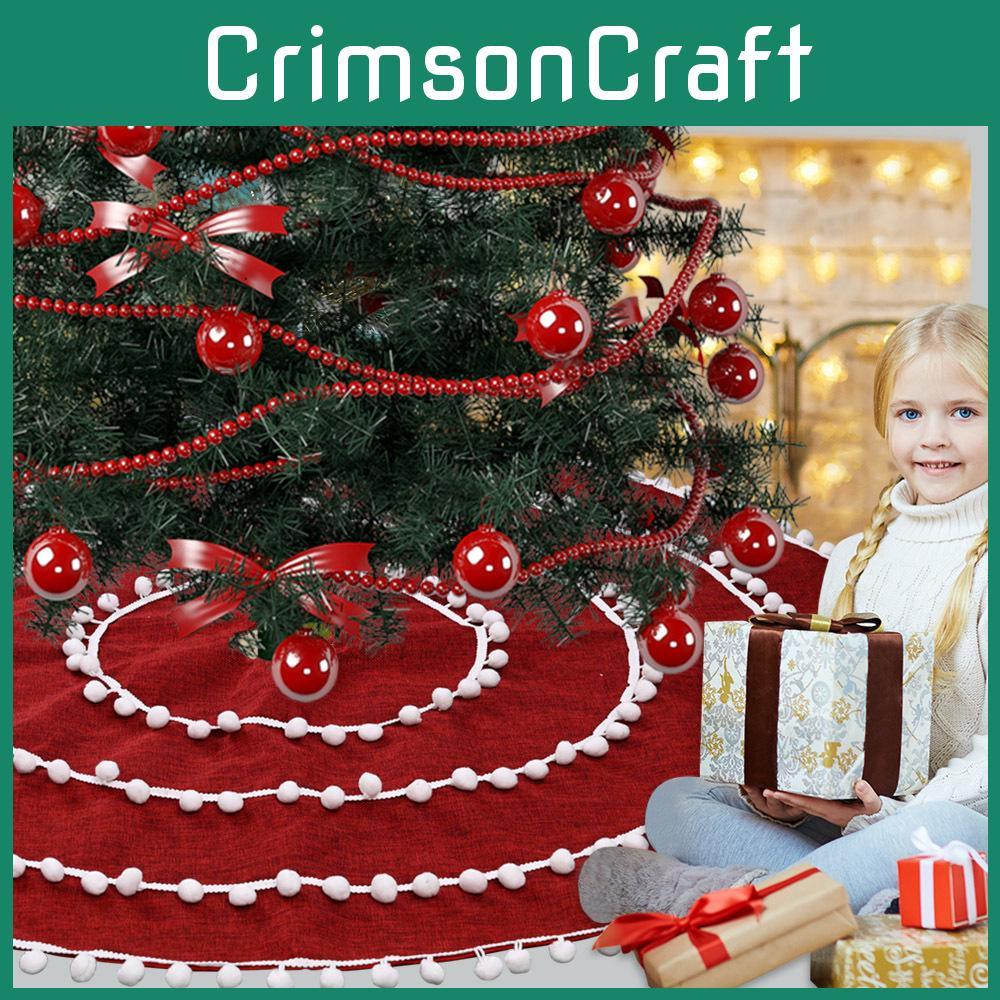 Beautiful Red Burlap Christmas Tree Skirt With Plush Bubble Detailing For Elegant Holiday Decor