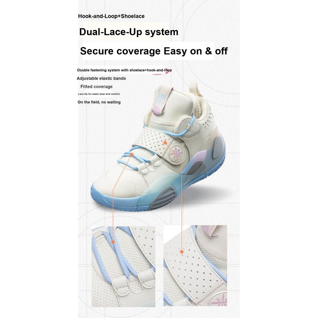 Li Ning All City 8 Cloud Shock Absorption Rebound Mid-Top Basketball Shoes Men Basketball Shoes White Blue YKBS114-45
