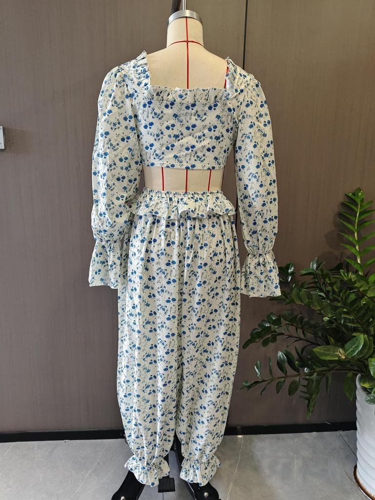 European & American Women's Fashion Long-Sleeve Cropped Top and Trousers Two-Piece Set (2026)