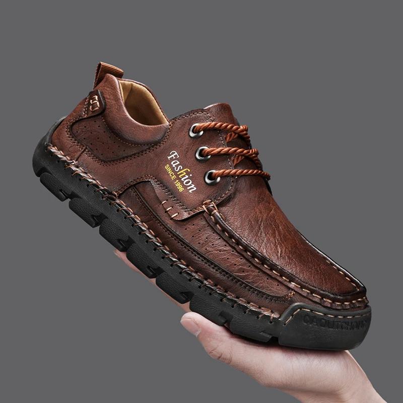 Modische Stilvolle Version Herren Leder Wanderschuhe Outdoor Rutschfest Walking Sneakers Oxford Schuhe Ganztägig Tragbar Trekking Schuhwerk Trainer