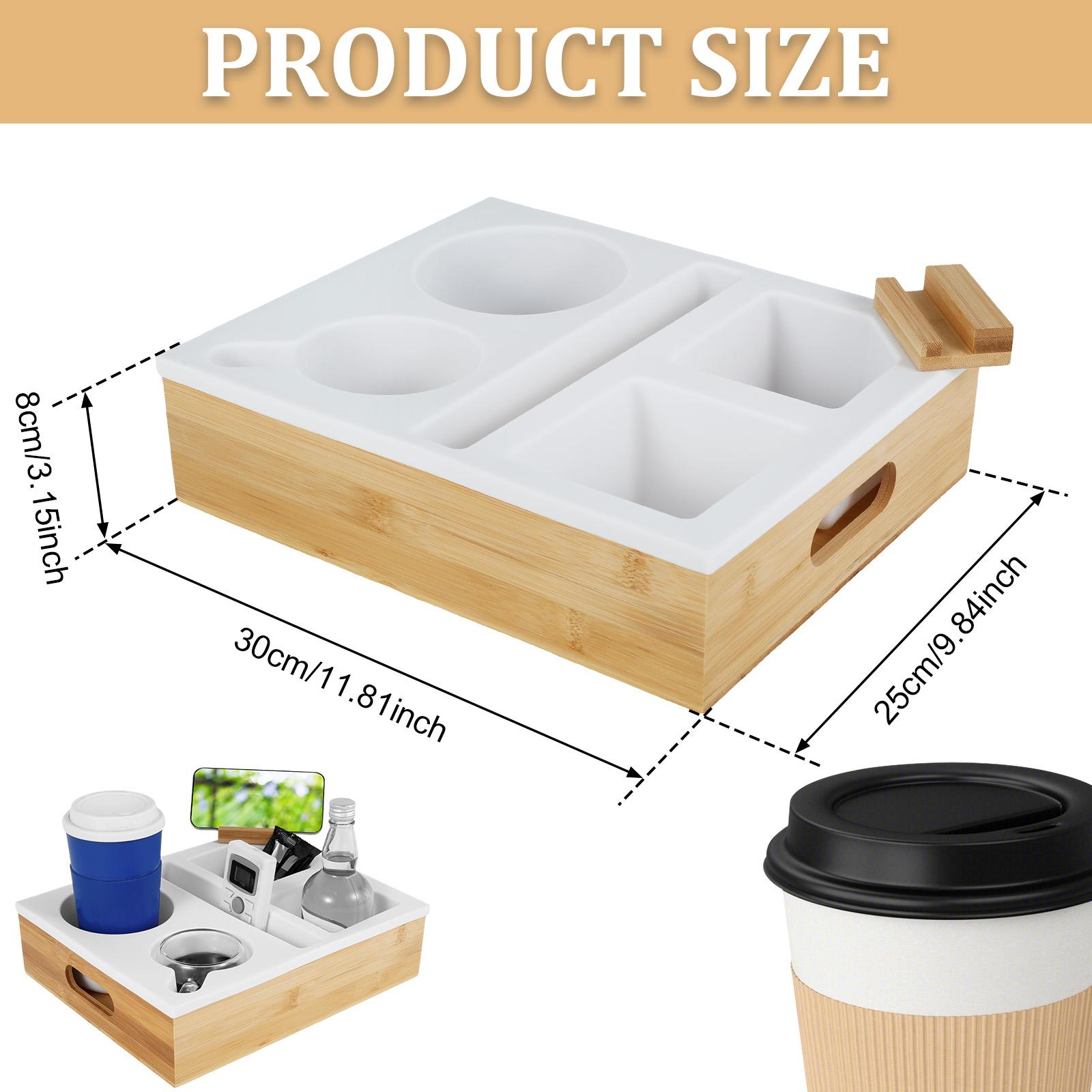 

Couch Cup Holder Couch Caddy with Rotatable Phone Holder Wooden Sofa Cup Holder with Carrying Handle for Bed Car Beach Organizer білий