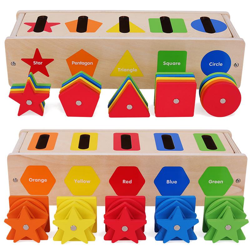 Wooden Color Sorting Box Magnetic Fishing Game Geometric Pairing Coin Parent-Child Interactive Teaching Toys