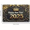 2d Flat 30*20cm, Boho Style Wooden "Happy New Year 2025" Sign, Wall Hanging Decorative Plaque, Multipurpose Square Wreath Sign, for Home, Kitchen,