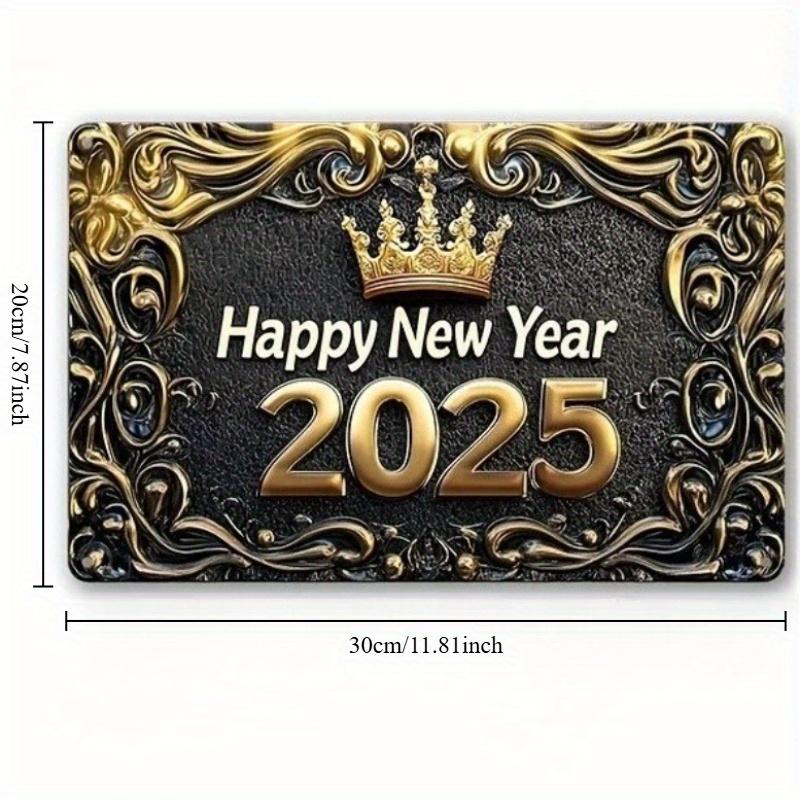 2d Flat 30*20cm, Boho Style Wooden "Happy New Year 2025" Sign, Wall Hanging Decorative Plaque, Multipurpose Square Wreath Sign, for Home, Kitchen,