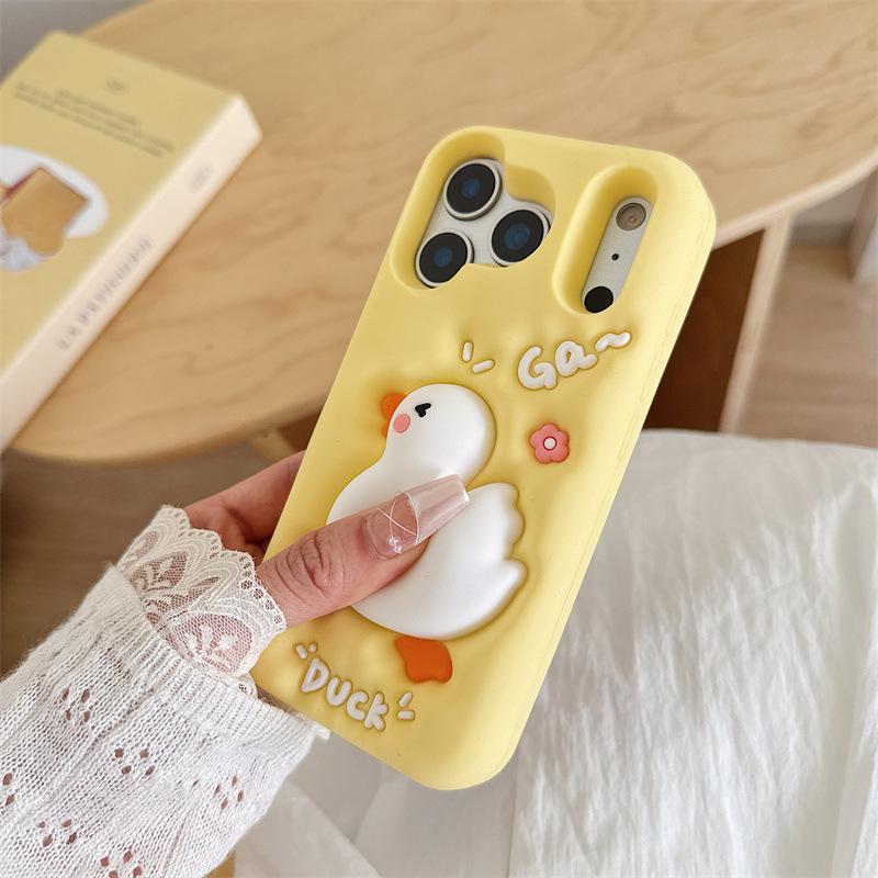 Cute Cartoon Duck Silicone Phone Case For iPhone 17 16 15 14 13 12 Pro Max Squishy Squeeze Slow Rising Fidget Shockproof Cover