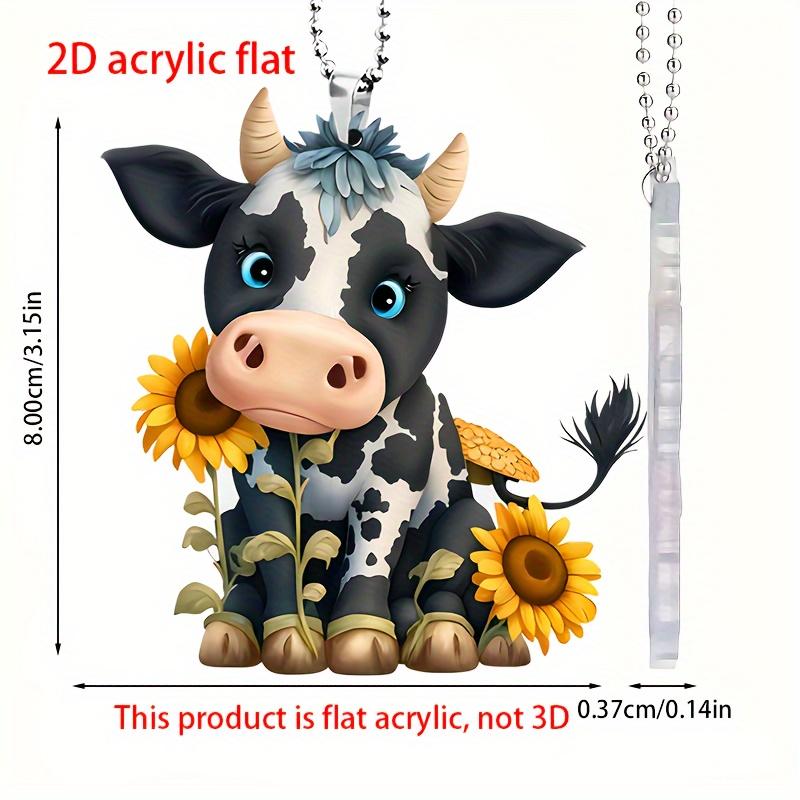 1 Yellow Flower Little Cow Decorative Pendant Car Accessories 2D Flat Pendant Decorative Bag and Keychain Accessories