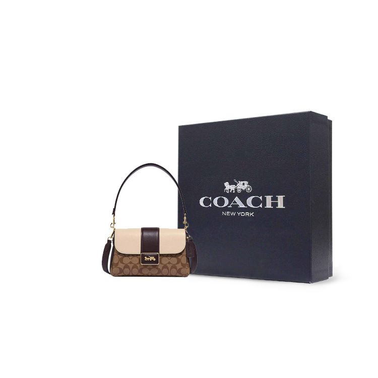 Coach Grace Series 26 Classic Monogram Logo Embossed Charm Tote Bag Women Tote Bag Brown CC066-IMUPM