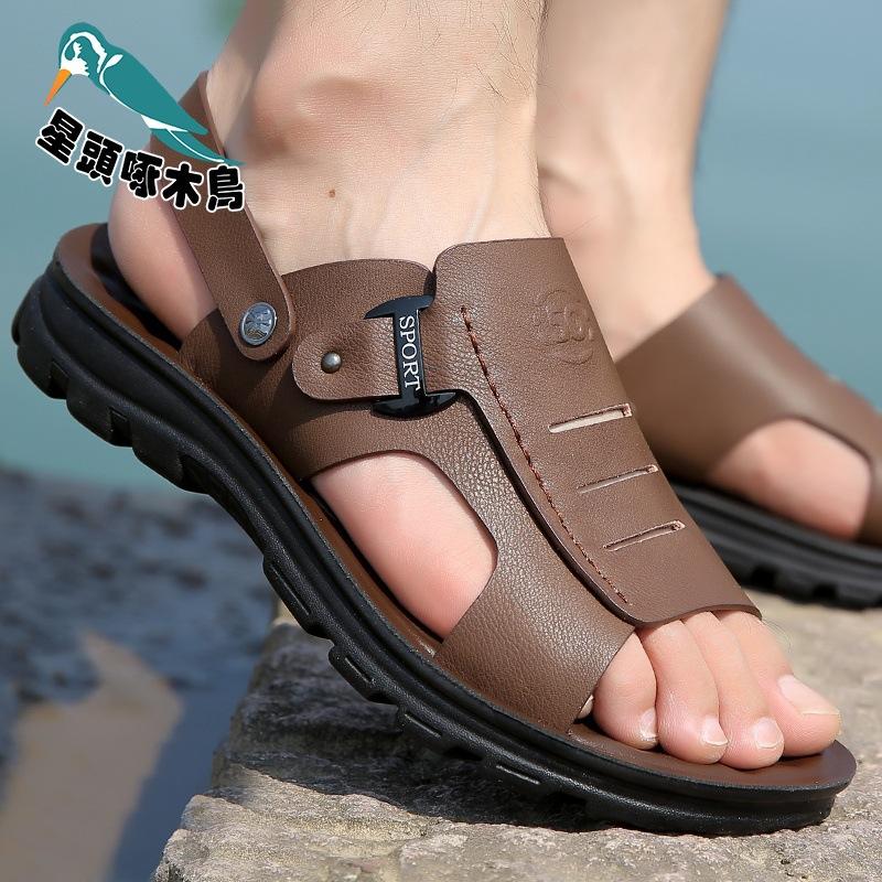 Sandals men's 2025 summer new leather casual beach shoes men's dual-purpose non-slip soft-soled cool slippers