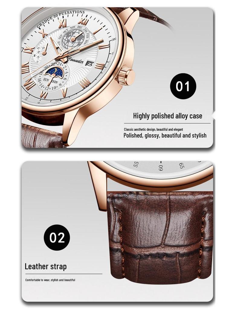 Men's Genuine Leather Waterproof Swiss Quartz Watch