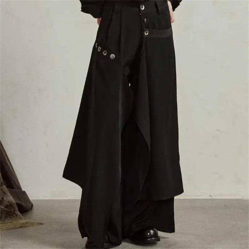 Moda Autunnale Pantaloni Pantaloni a Gamba Larga Casual Morbidi Pantaloni All-Match Pantaloni da Donna con Bottoni