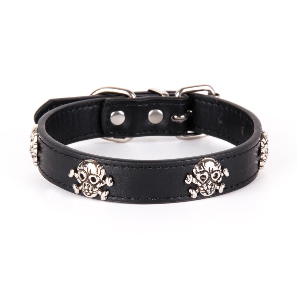 Punk Style Dog Collar With Skull Decoration Soft Leather Material Suitable For Dogs Of All Sizes Available In Multiple Colors