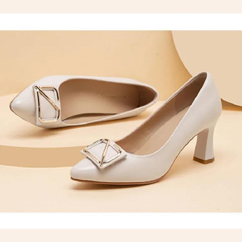 Women Fashion Sweet Black Pu Leather Slip On Square Heel Work Shoes Zapatos De Mujer Lady Beige Office Career Pumps Ba182