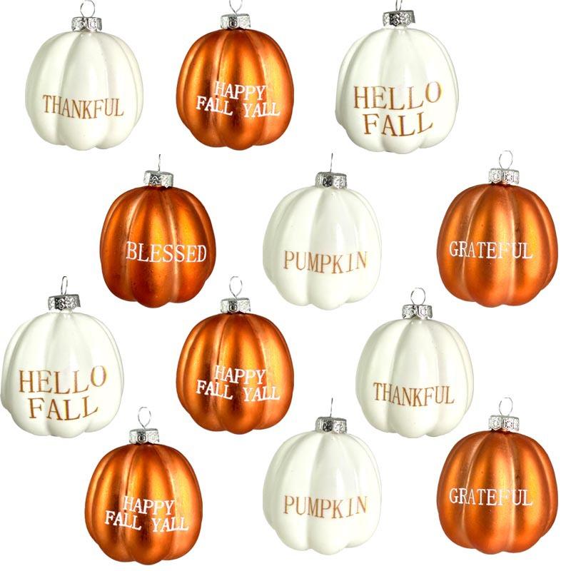 12Pcs Halloween Thanksgiving Christmas Pumpkin Ball Hanging Ornaments Farmhouse Fall Tree Decoration Home Party Decor
