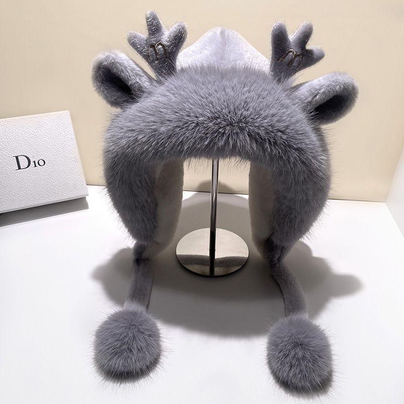 Hat female autumn and winter new Korean version cute antlers hairball ear protection plush hat Christmas thickened Northeast Lei Feng hat