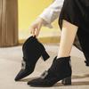 thick-heeled short boots women's new short women's boots retro v-mouth high-top shoes rhinestone square buckle pointed deep-mouth single shoes