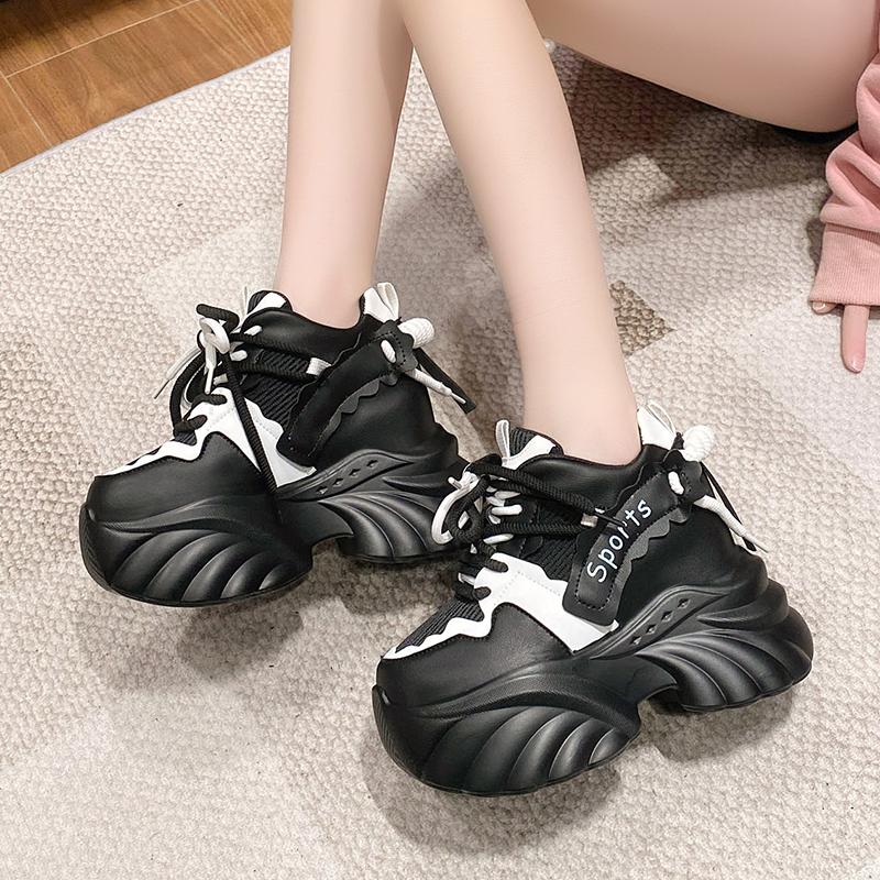 Fashion White Chunky Sneakers Women New Autumn Hidden Heel Platform Sports Dad Shoes Woman Lace Up Breathable Mesh Casual Shoes 10CM