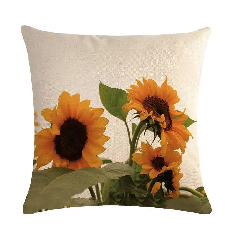 New 45*45Cm Yellow Sunflower Pillowcase Linen Pillowcase Home Sofa Decorative Cushion Cover