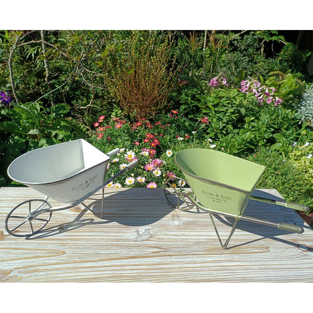 Iron Wheelbarrow Yard Ornament Vintage Small Planter Flower Plant Pots for Garden Lover and Home Decoration Enthusiasts